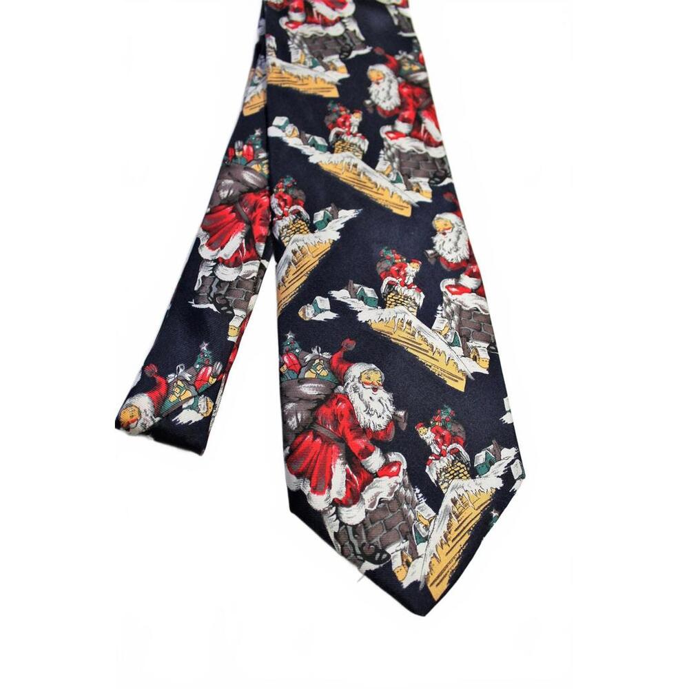 Vintage Boston Traders Old Time Santa Claus Christmas Silk Necktie, 3.75 X 56